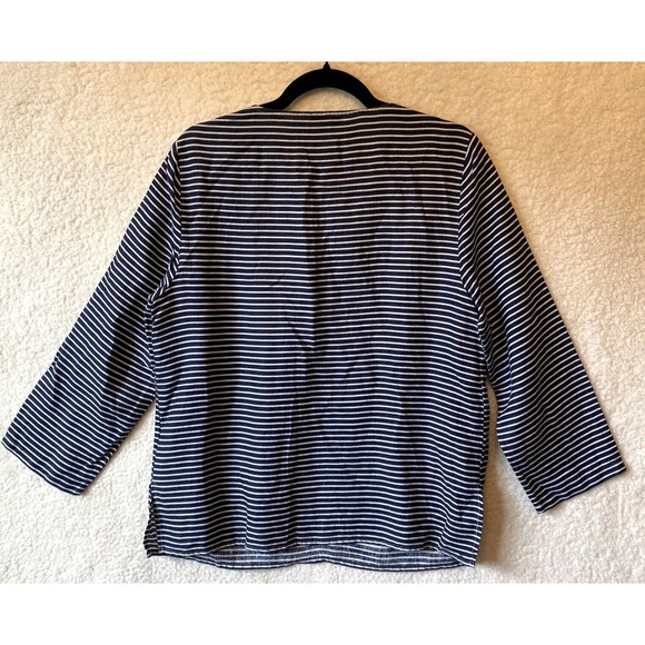 Talbots‎ Womens Blue White Stripe Embellished Beads Linen 3/4 Sleeve Top Size M - Picture 5 of 9